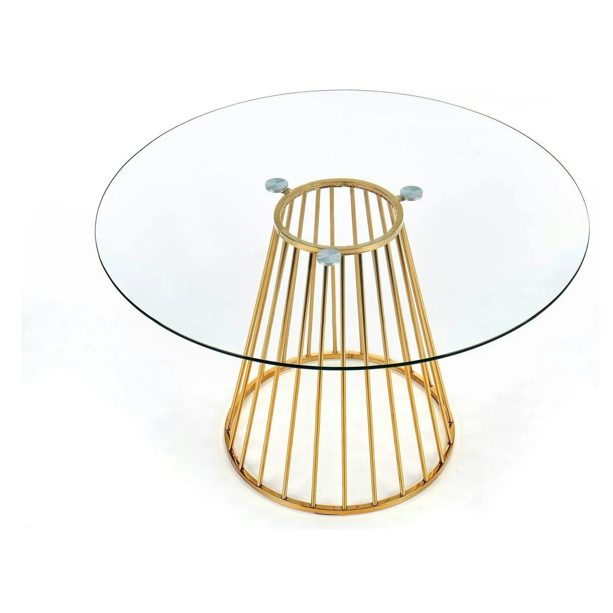 Masa sticla rotunda bucatarie LIVERPOOL, transparent/auriu, 120x120x75 cm
