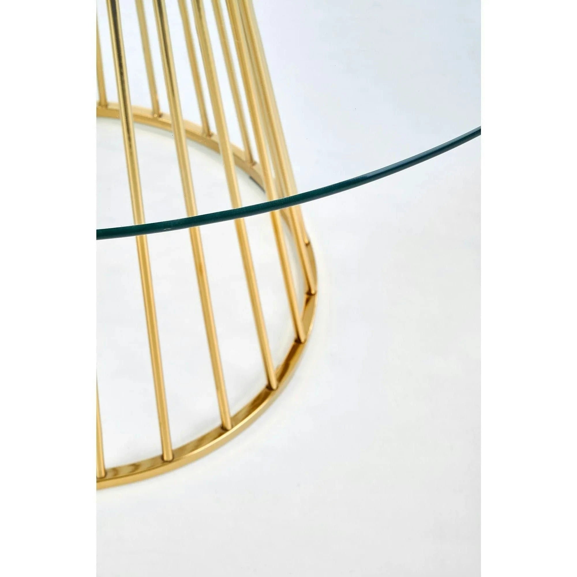 Masa sticla rotunda bucatarie LIVERPOOL, transparent/auriu, 120x120x75 cm