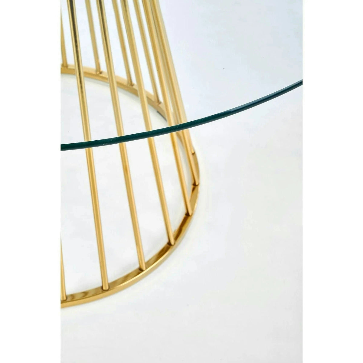 Masa sticla rotunda bucatarie LIVERPOOL, transparent/auriu, 120x120x75 cm
