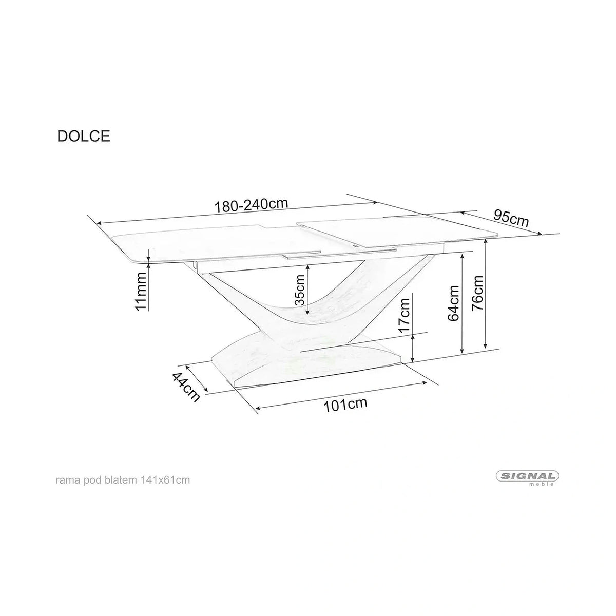 Masa sticla securizata DOLCE, gri mat/nuc, 180-240x95x76 cm