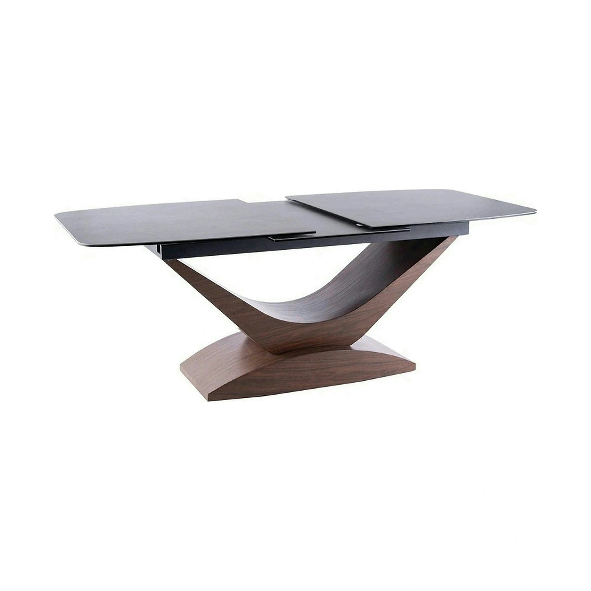 Masa sticla securizata DOLCE, gri mat/nuc, 180-240x95x76 cm