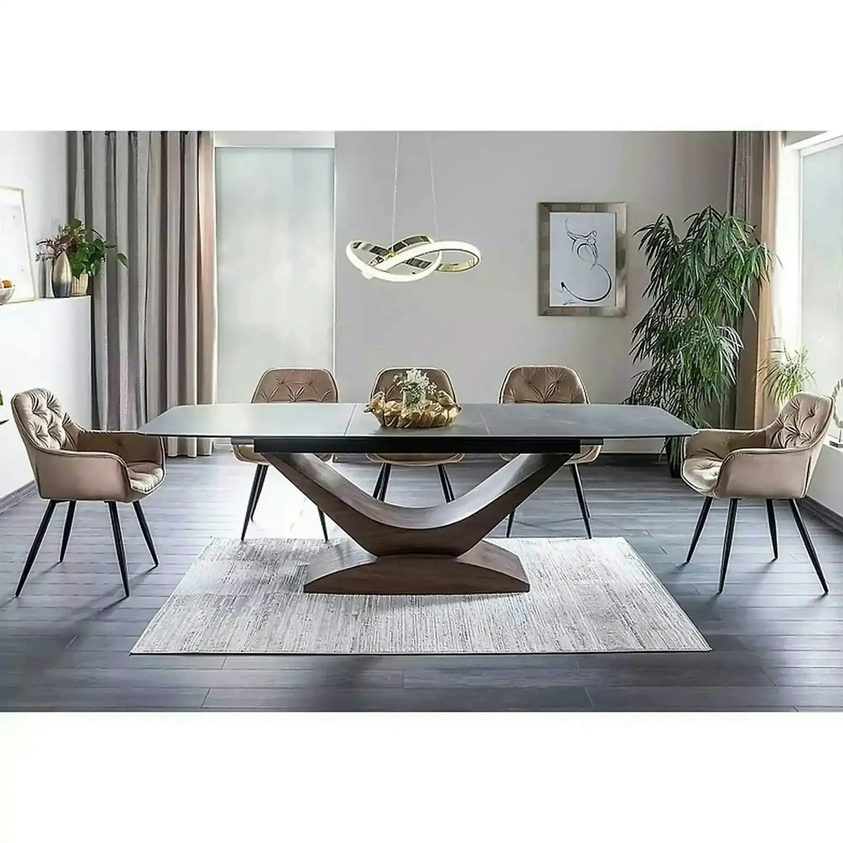 Masa sticla securizata DOLCE, gri mat/nuc, 180-240x95x76 cm