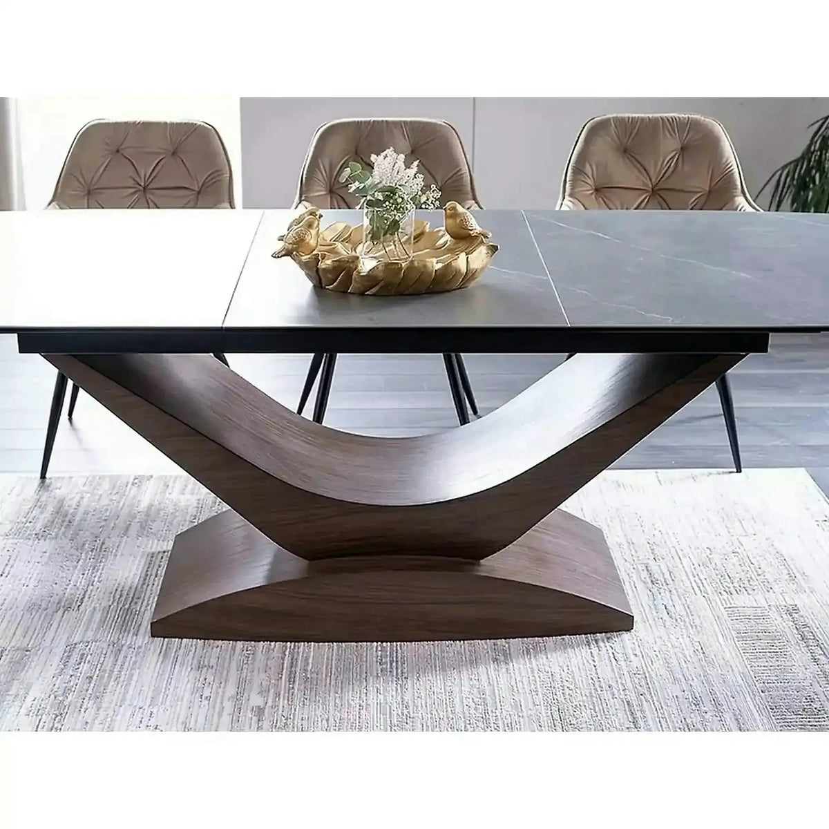 Masa sticla securizata DOLCE, gri mat/nuc, 180-240x95x76 cm