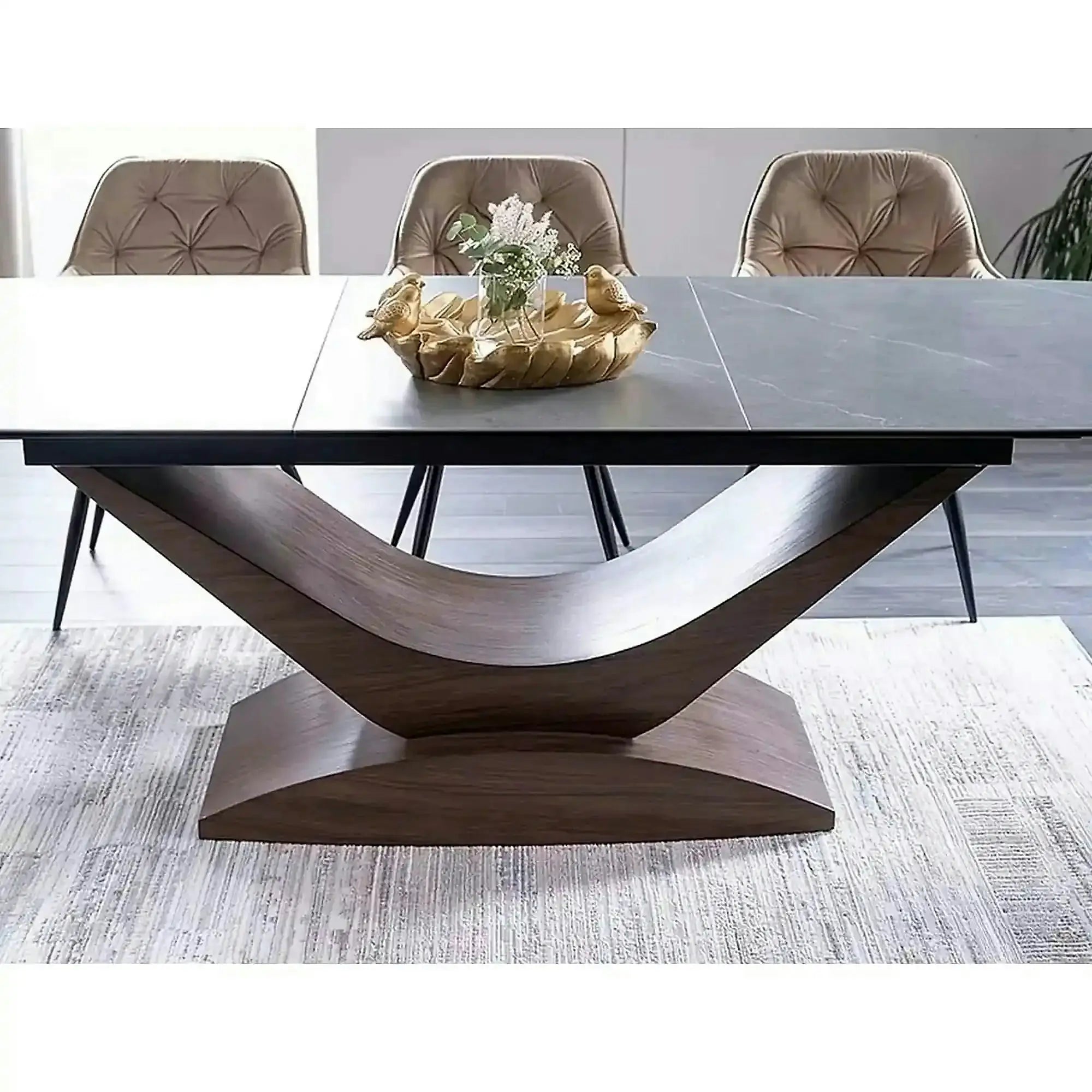 Masa sticla securizata DOLCE, gri mat/nuc, 180-240x95x76 cm