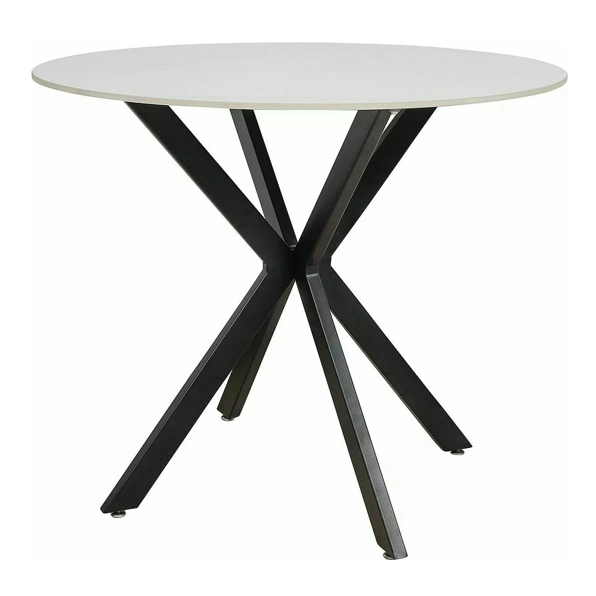 Masa TALIA, alb cu efect de marmura/negru mat, ceramica/metal, 90x90x75 cm