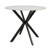 Masa TALIA, alb cu efect de marmura/negru mat, ceramica/metal, 90x90x75 cm