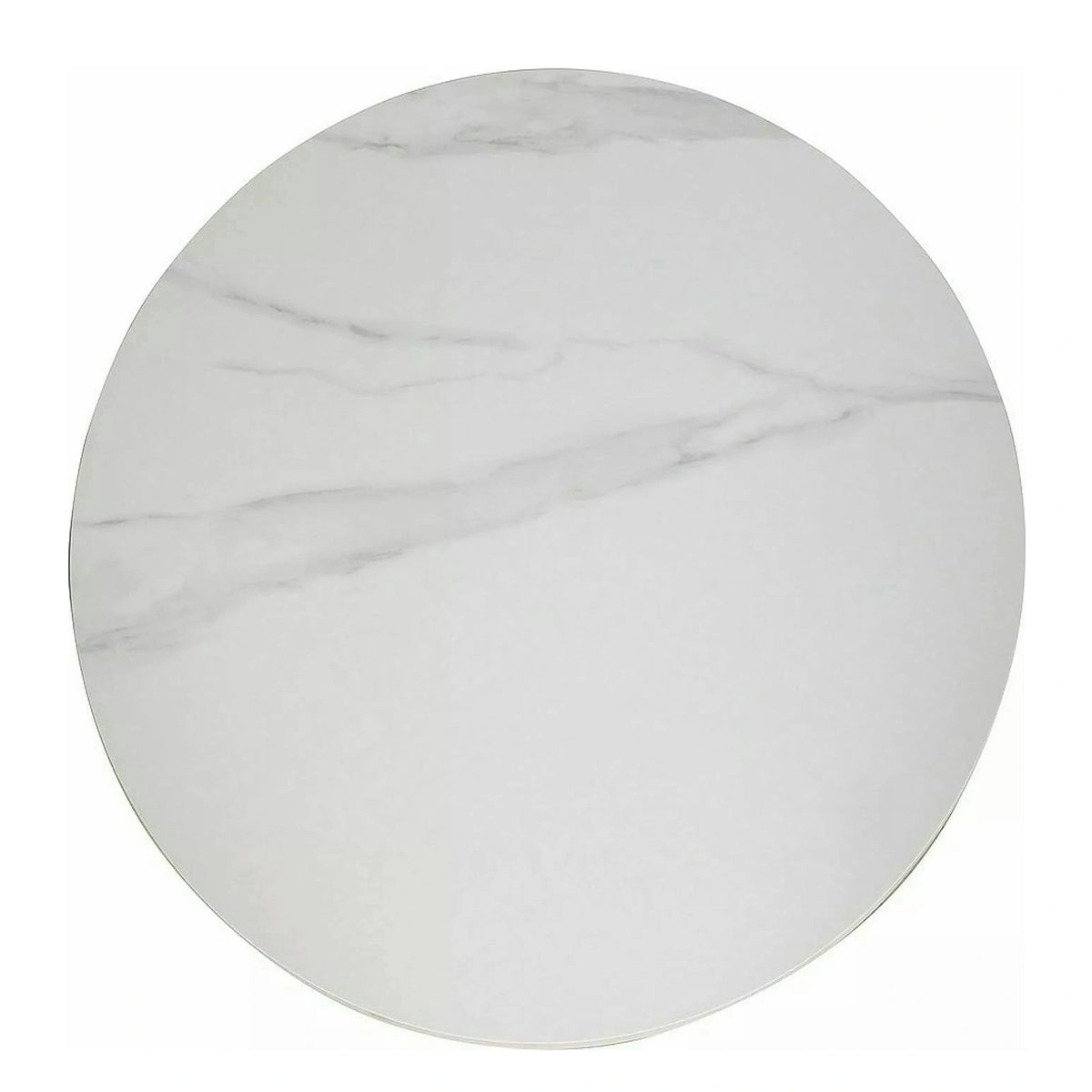 Masa TALIA, alb cu efect de marmura/negru mat, ceramica/metal, 90x90x75 cm