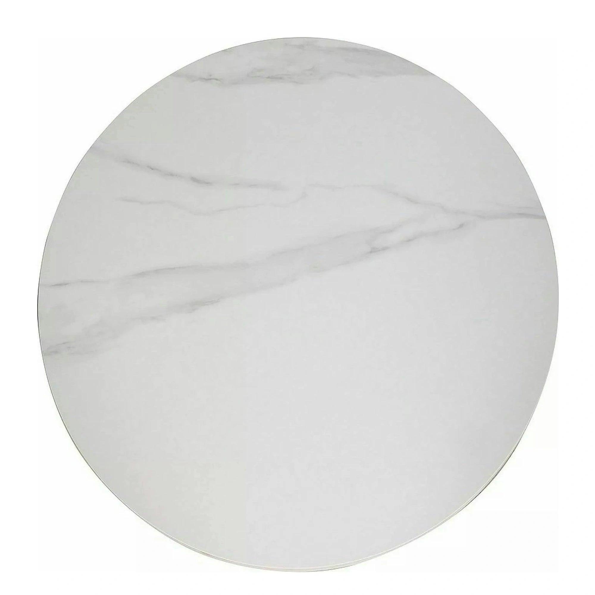 Masa TALIA, alb cu efect de marmura/negru mat, ceramica/metal, 90x90x75 cm