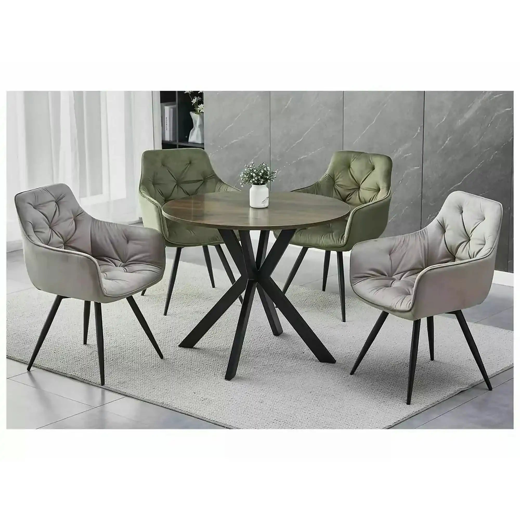 Masa TALIA II, nuc/negru mat, 90x90x76 cm
