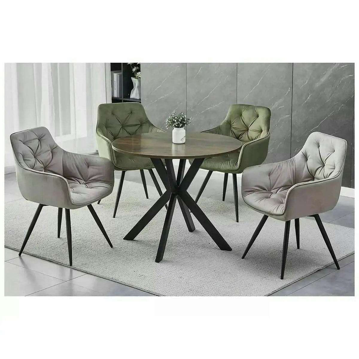 Masa TALIA II, nuc/negru mat, 90x90x76 cm