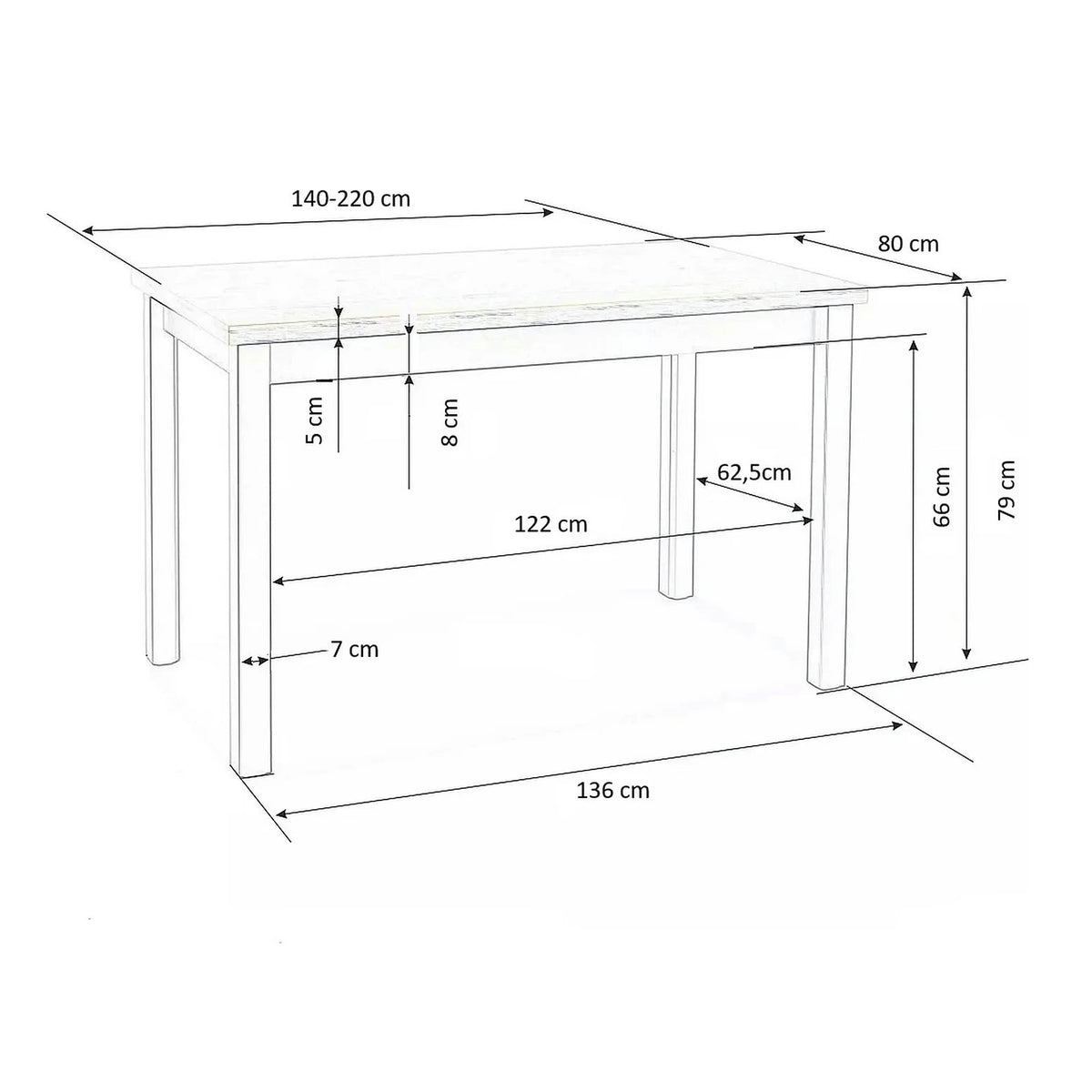 Masa TIAGO, stejar/alb, 140/220x80x76 cm