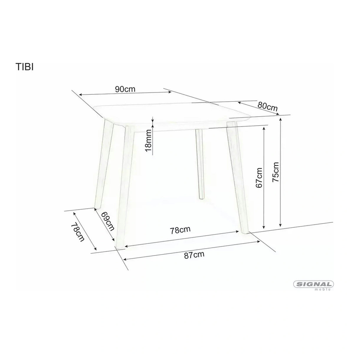 Masa TIBI, alb/stejar, 90x80x75 cm