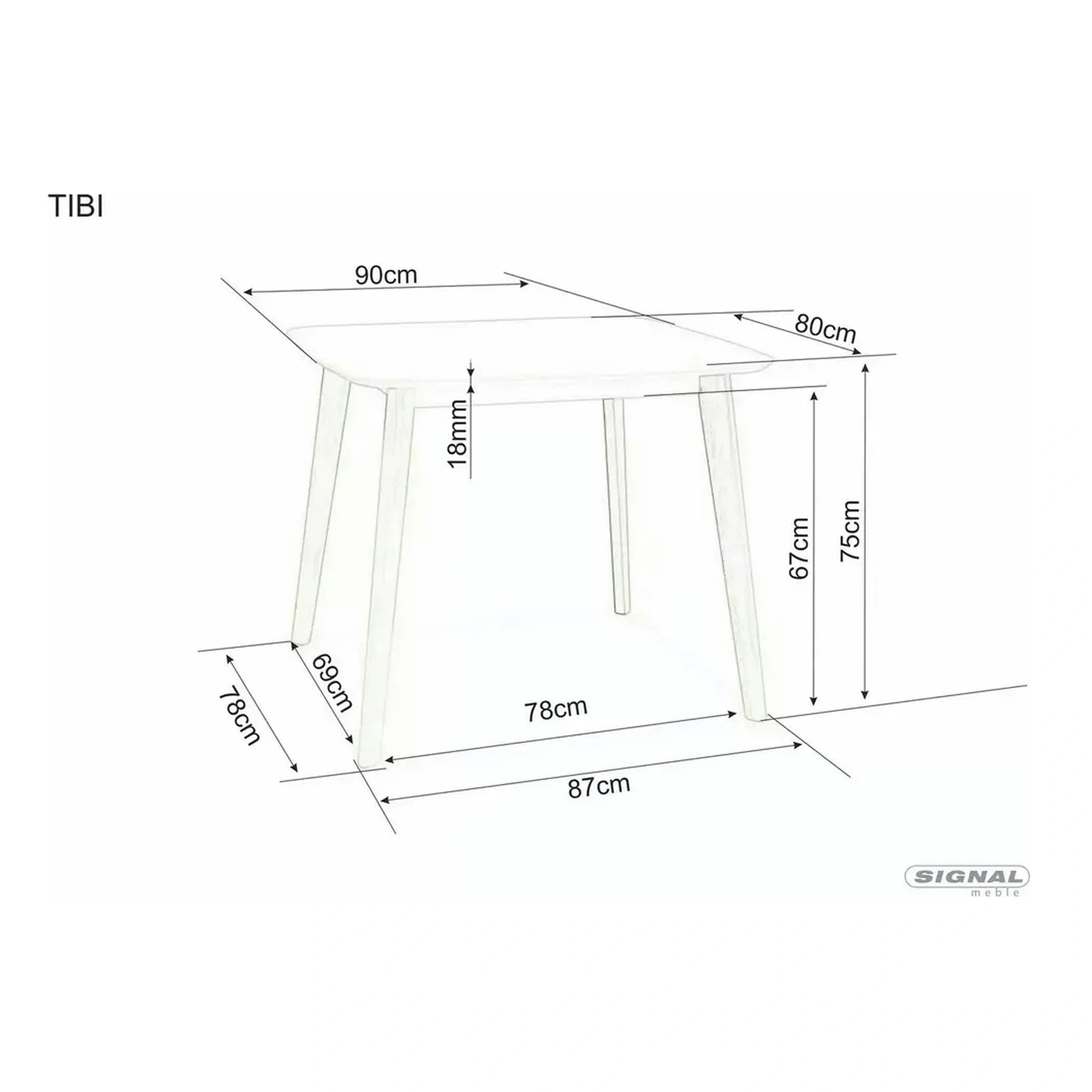Masa TIBI, alb/stejar, 90x80x75 cm