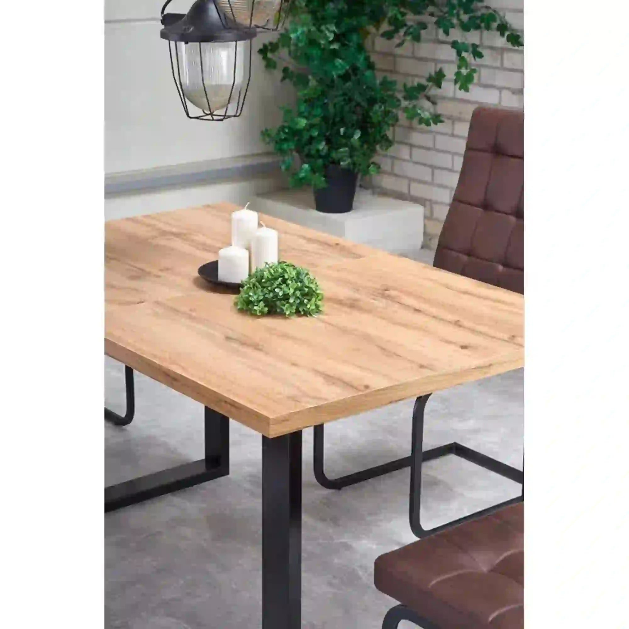 Masa VENOM, stejar wotan/negru, PAL/otel, 135/185x85x74 cm