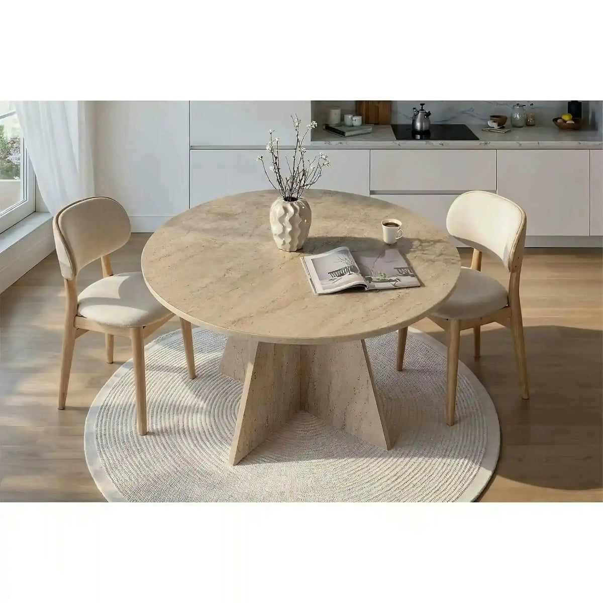 Masa VIRELLA, travertin, PAL, 120x120x75 cm