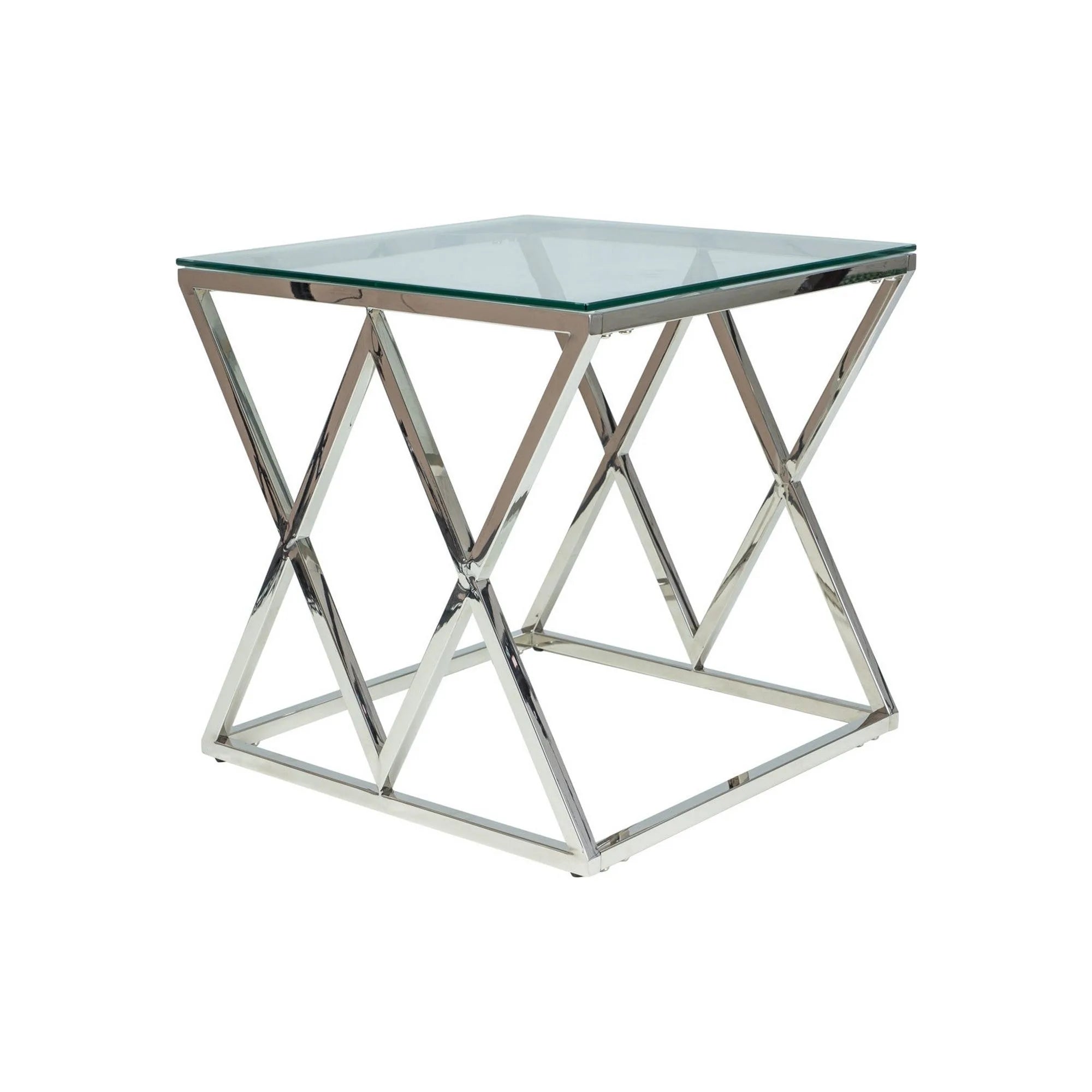 Masa Zegna B, transparent/crom, sticla securizata/metal, 55X55X55 cm