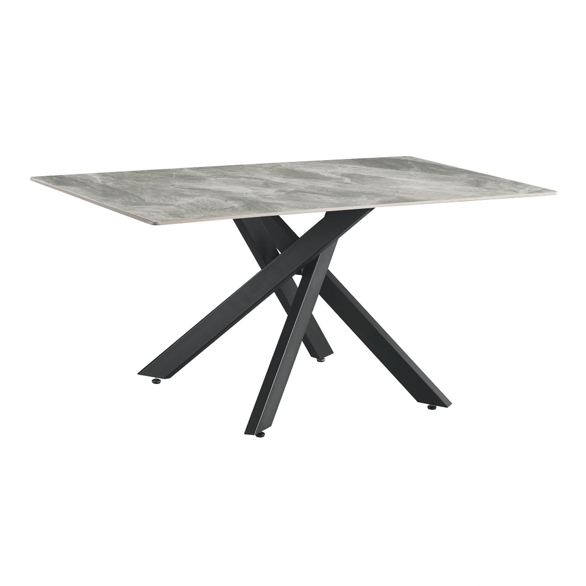 Masa ZENOS, gri cu efect de marmura/negru, ceramica/metal, 160x90x75 cm
