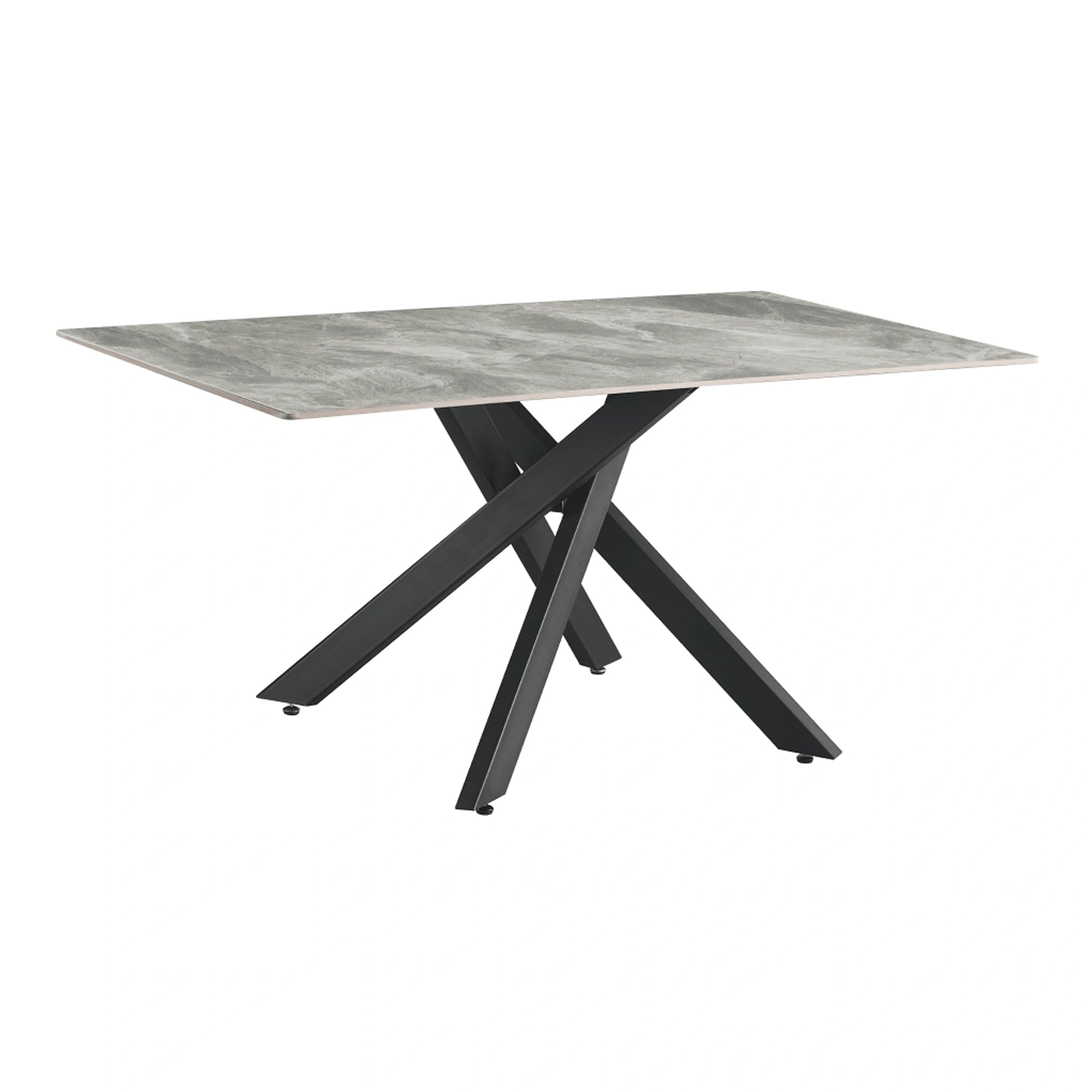 Masa ZENOS, gri cu efect de marmura/negru, ceramica/metal, 160x90x75 cm