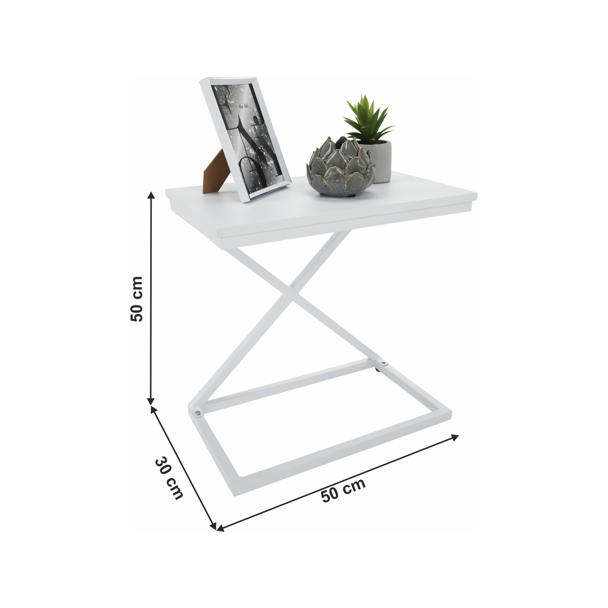 Masuta APIA, alb, metal, 50x30x50 cm
