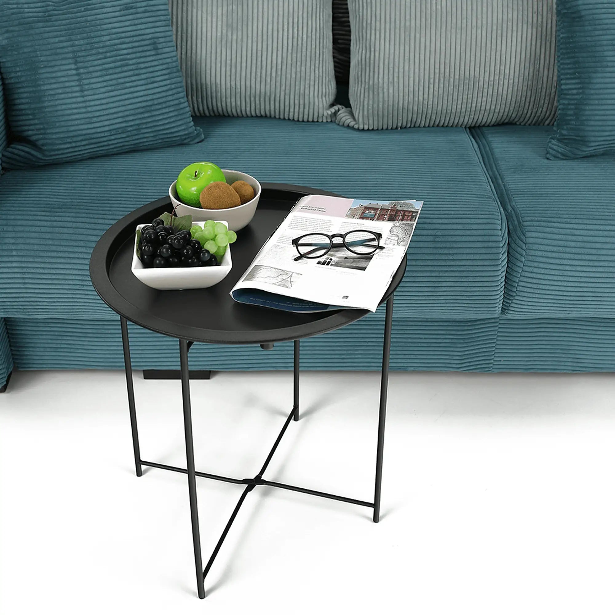 Masuta auxiliara cu tava detasabila RENDER, negru, metal, 47x47x50 cm