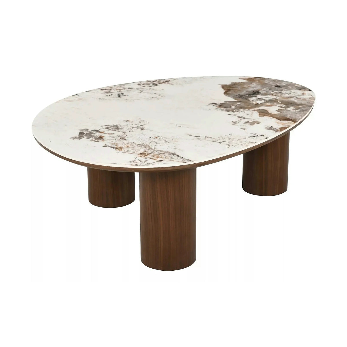 Măsuță cafea ADELIS, alb lucios/nuc, ceramică/MDF, 110x80x35 cm