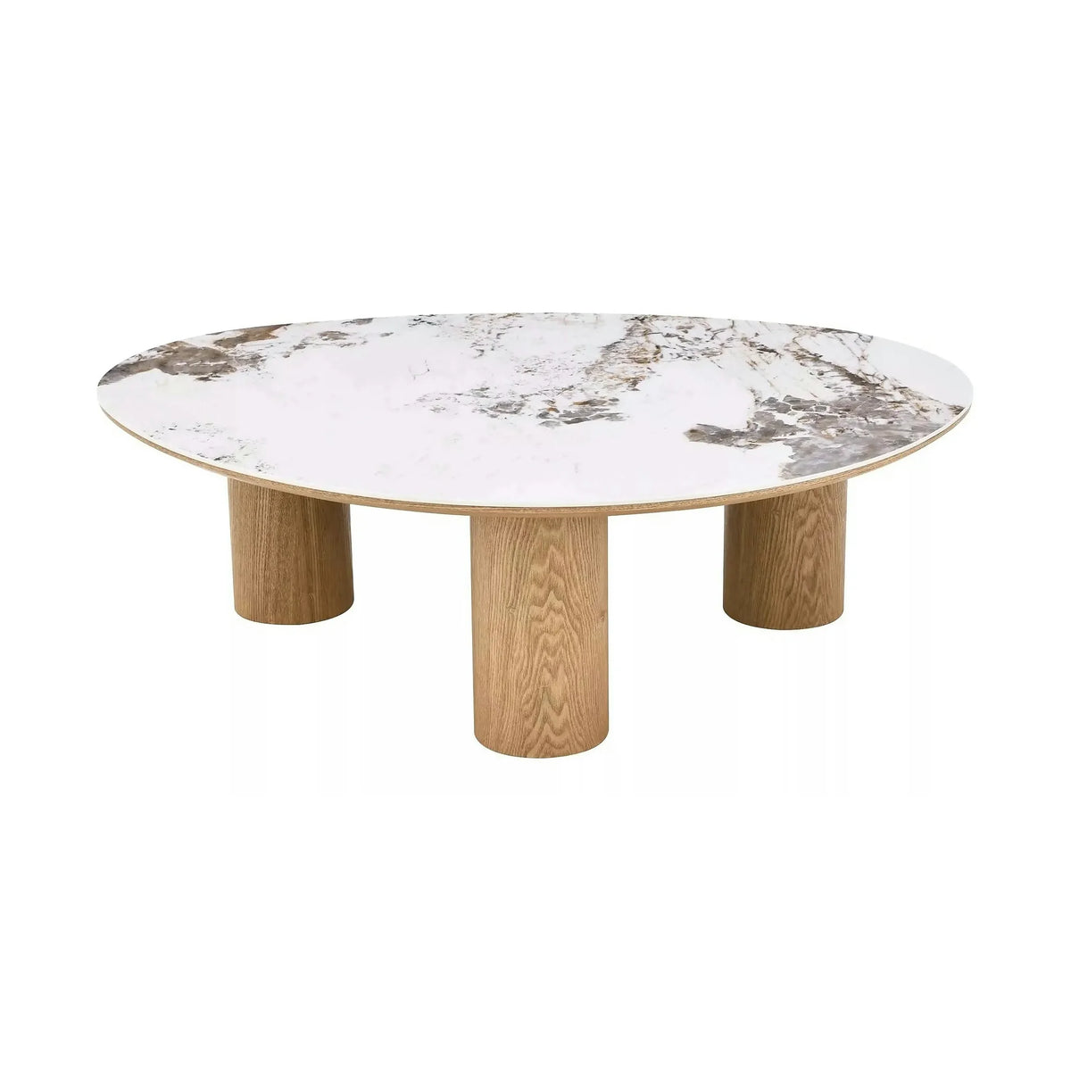 Măsuță cafea ADELIS, alb lucios/stejar, ceramică/MDF, 110x80x35 cm