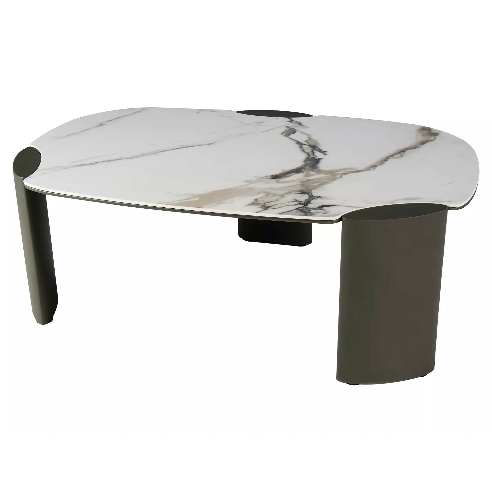 Măsuță cafea ADORO B, alb lucios/cupru, ceramică/metal/MDF, 105x65x38 cm