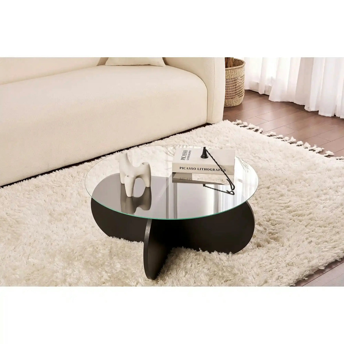Masuta cafea AERIS, negru/fumuriu, PAL/sticla, 75x75x35 cm