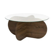 Masuta cafea AERIS, nuc, PAL/sticla, 75x75x35 cm