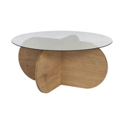 Masuta cafea AERIS, stejar/fumuriu, PAL/sticla, 75x75x35 cm