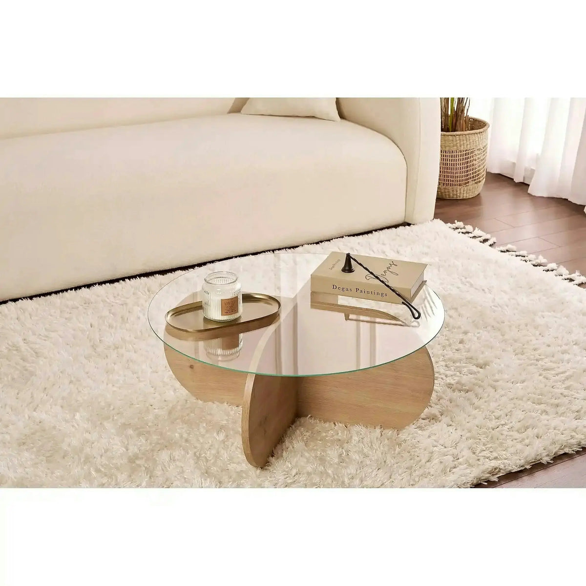 Masuta cafea AERIS, stejar, PAL/sticla, 75x75x35 cm