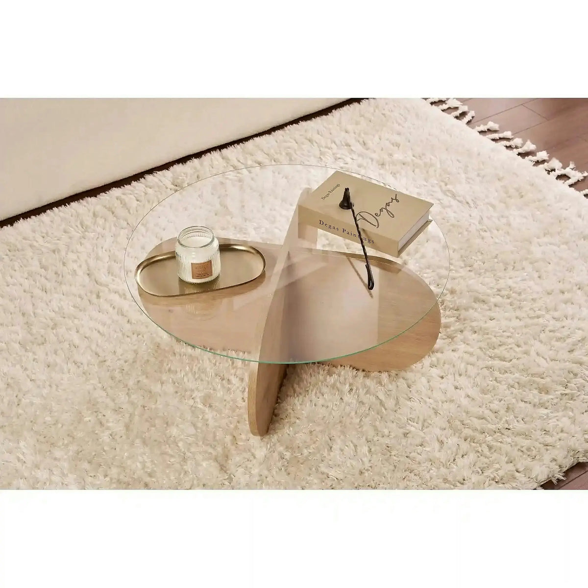 Masuta cafea AERIS, stejar, PAL/sticla, 75x75x35 cm
