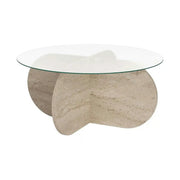 Masuta cafea AERIS, travertin, PAL/sticla, 75x75x35 cm