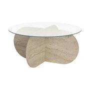 Masuta cafea AERIS, travertin, PAL/sticla, 75x75x35 cm