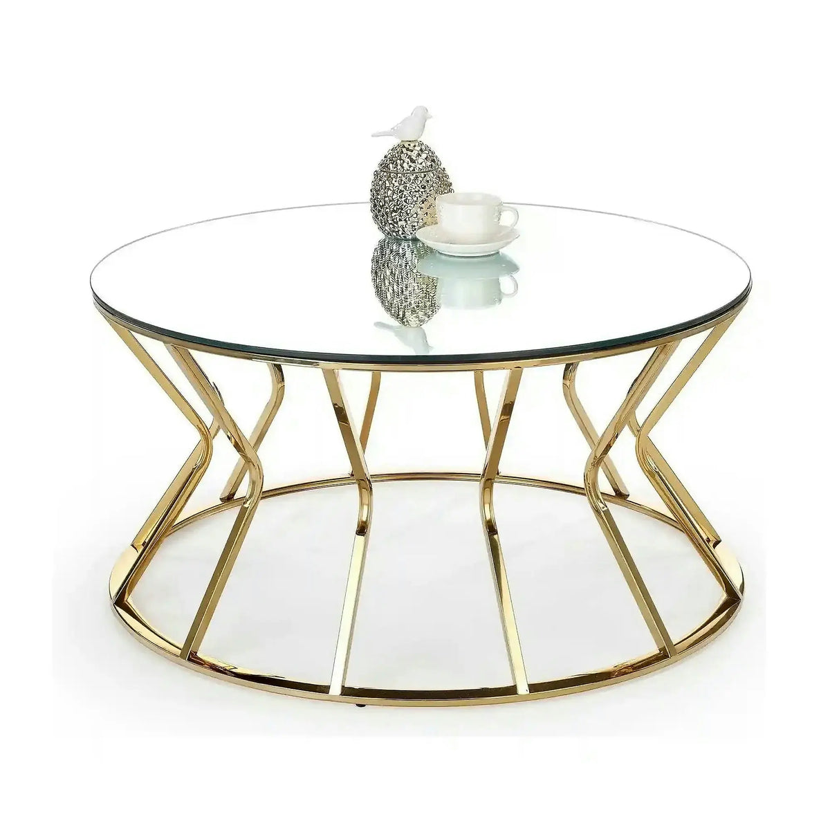 Masuta cafea AFINA, oglinda/auriu, sticla/otel, 90x90x46 cm
