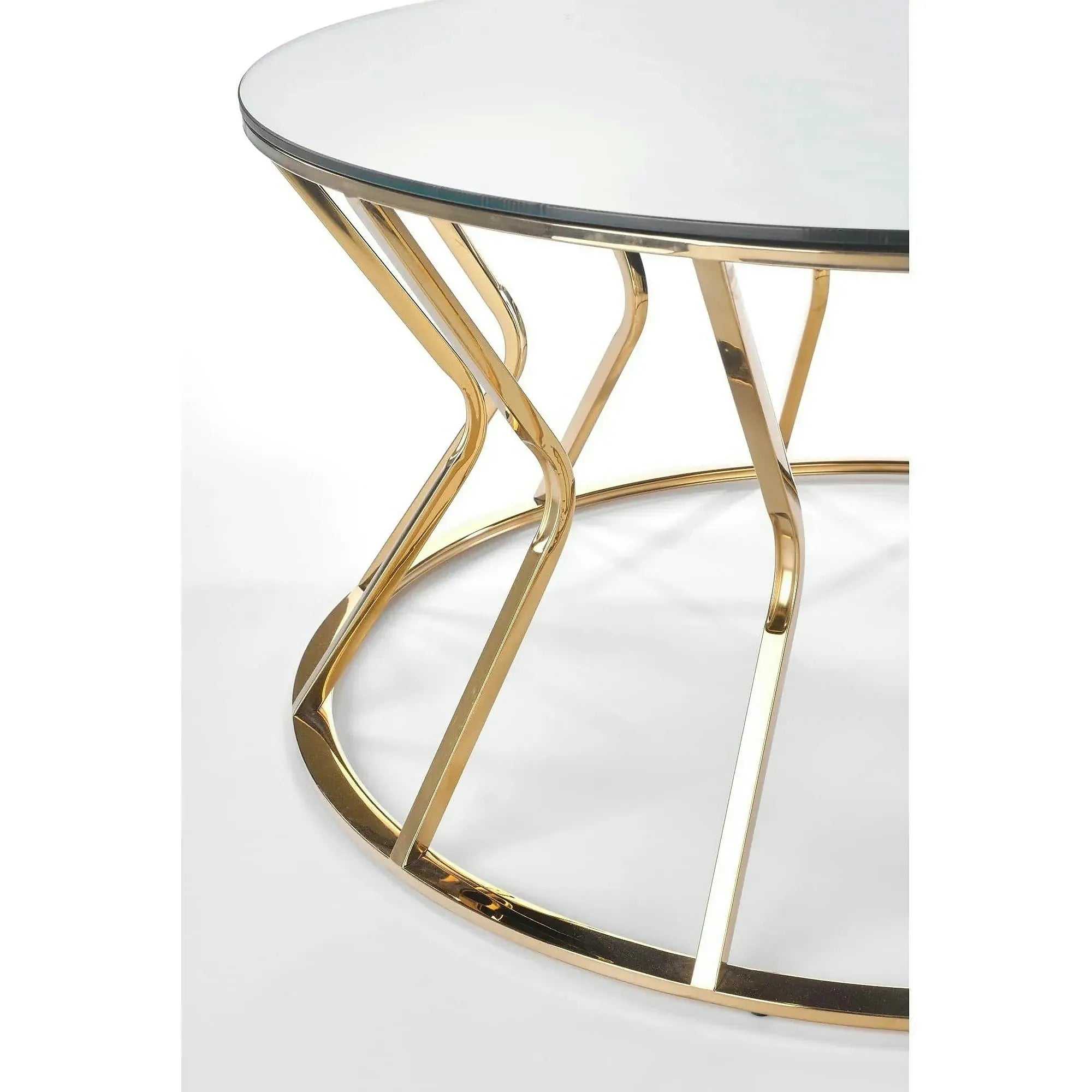 Masuta cafea AFINA, oglinda/auriu, sticla/otel, 90x90x46 cm