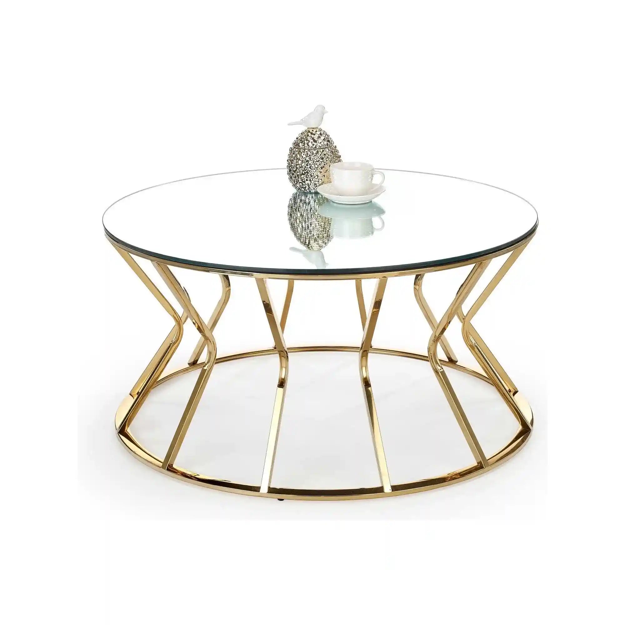 Masuta cafea AFINA, oglinda/auriu, sticla/otel, 90x90x46 cm