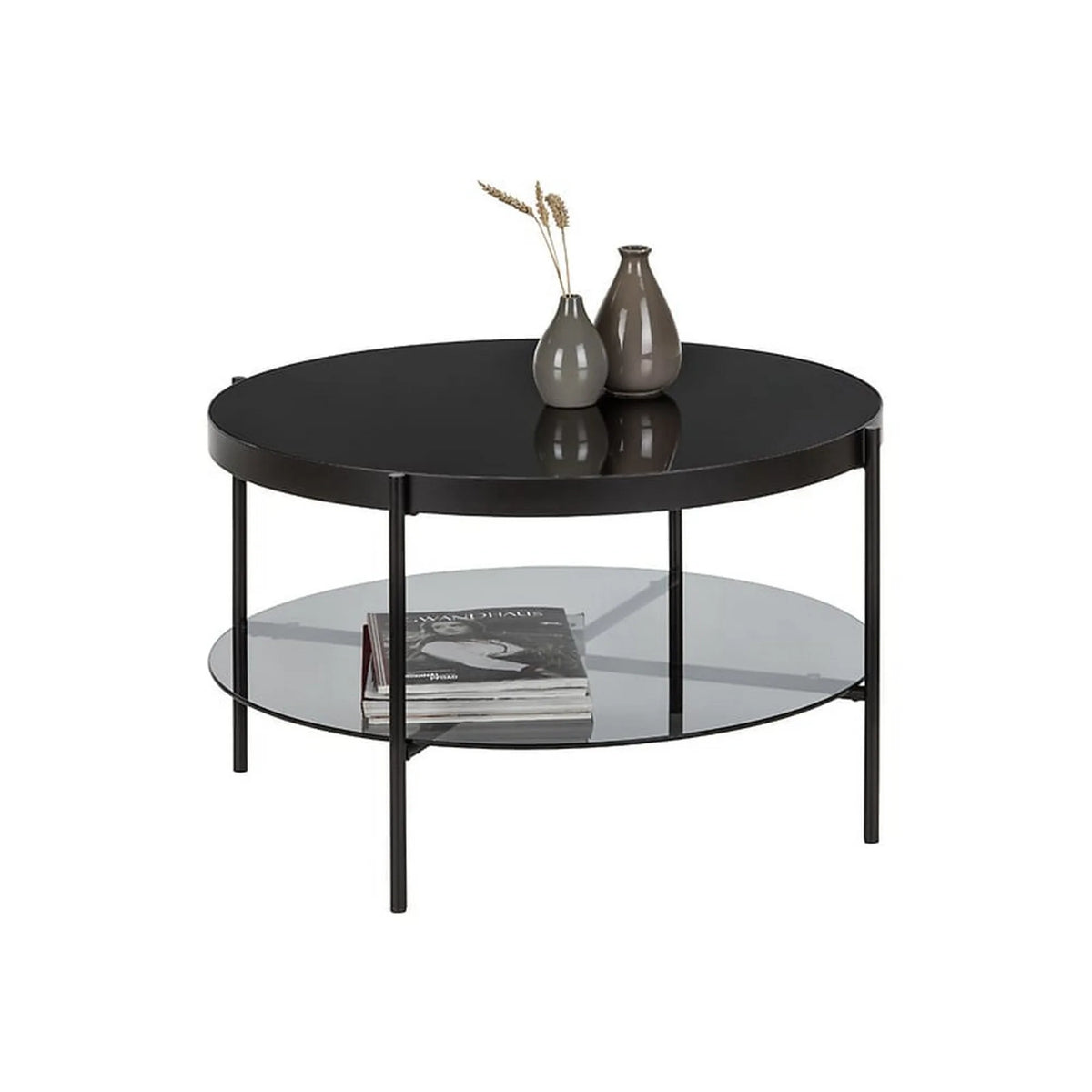 Masuta cafea AIKO, negru, sticla securizata/metal, 80x80x44 cm