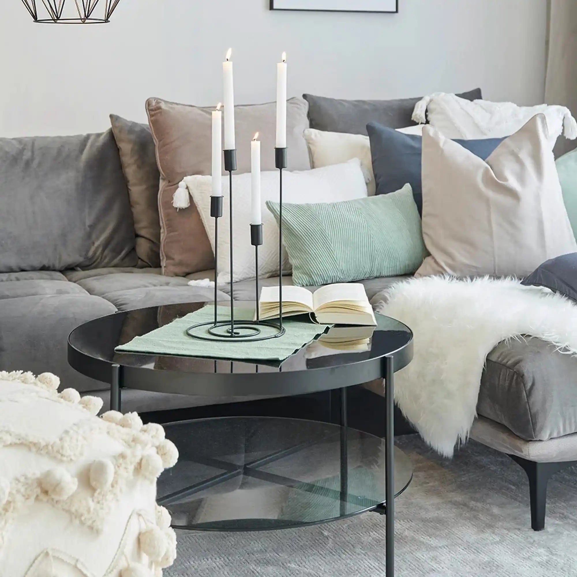 Masuta cafea AIKO, negru, sticla securizata/metal, 80x80x44 cm