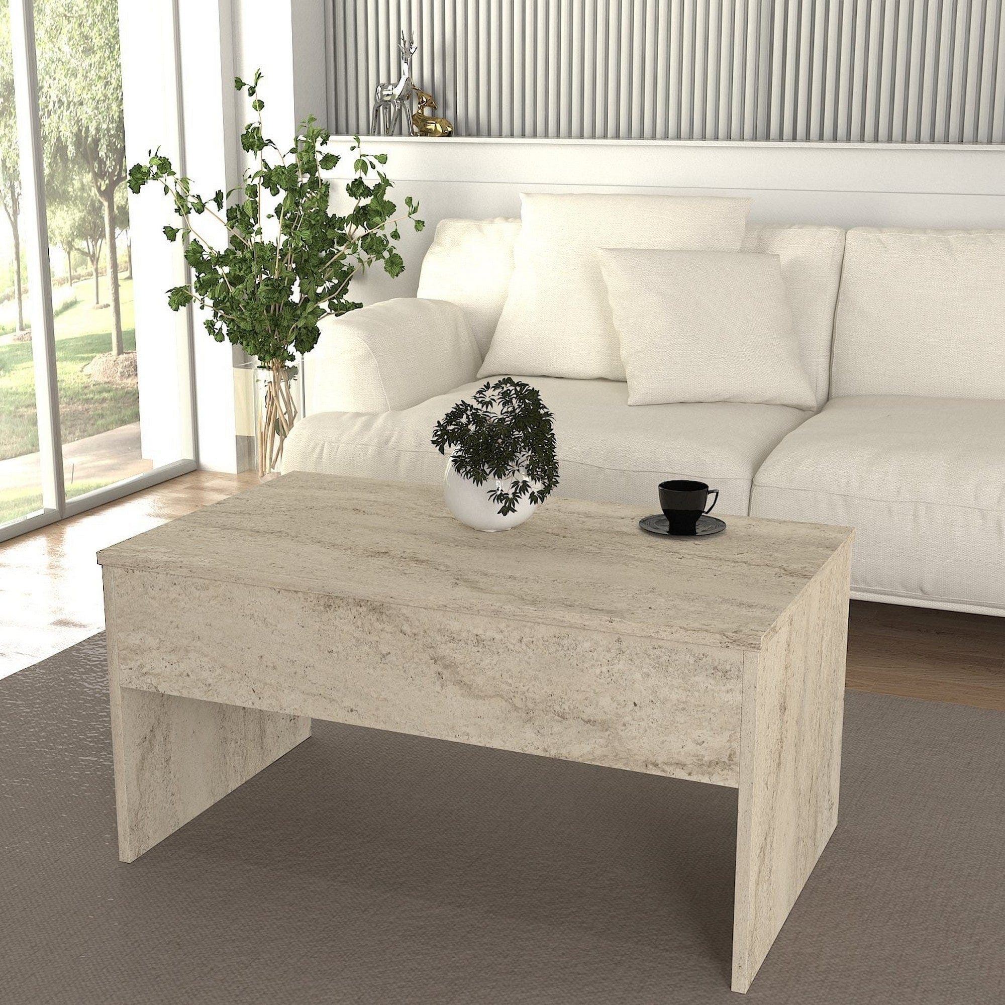 Masuta cafea AKILLI, crem, PAL melaminat, 90x45x52 cm