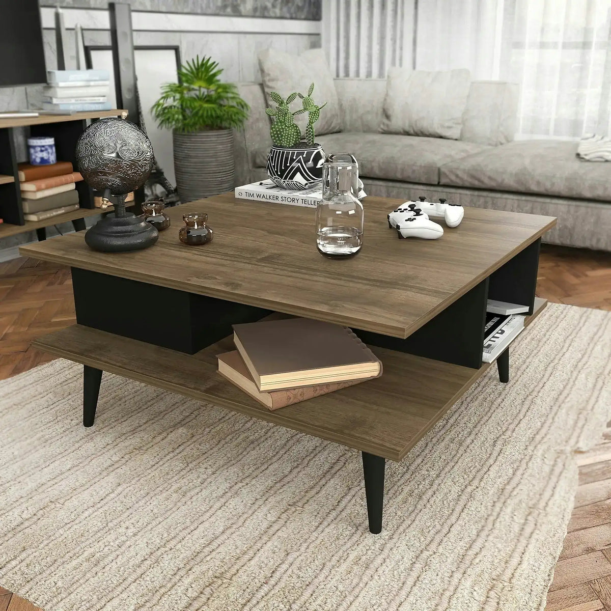 Masuta cafea Akya, nuc, PAL, 89x89x44 cm