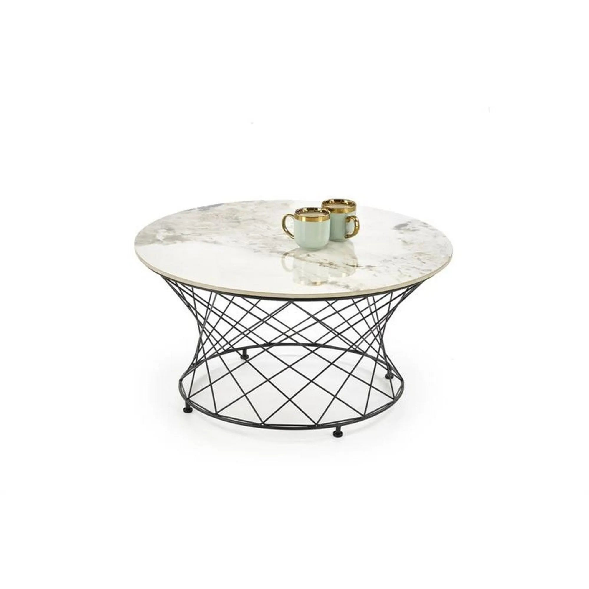 Masuta cafea ALESSIA, bej cu efect de marmura/negru, piatra sinterizata/otel, 80x42 cm