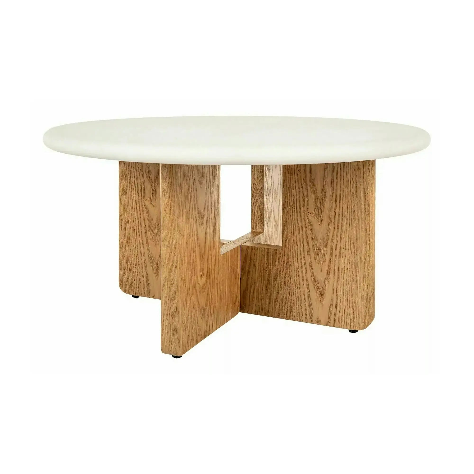 Măsuță cafea ALMA, ecru/stejar, MDF/microciment/furnir, 80x80x40 cm