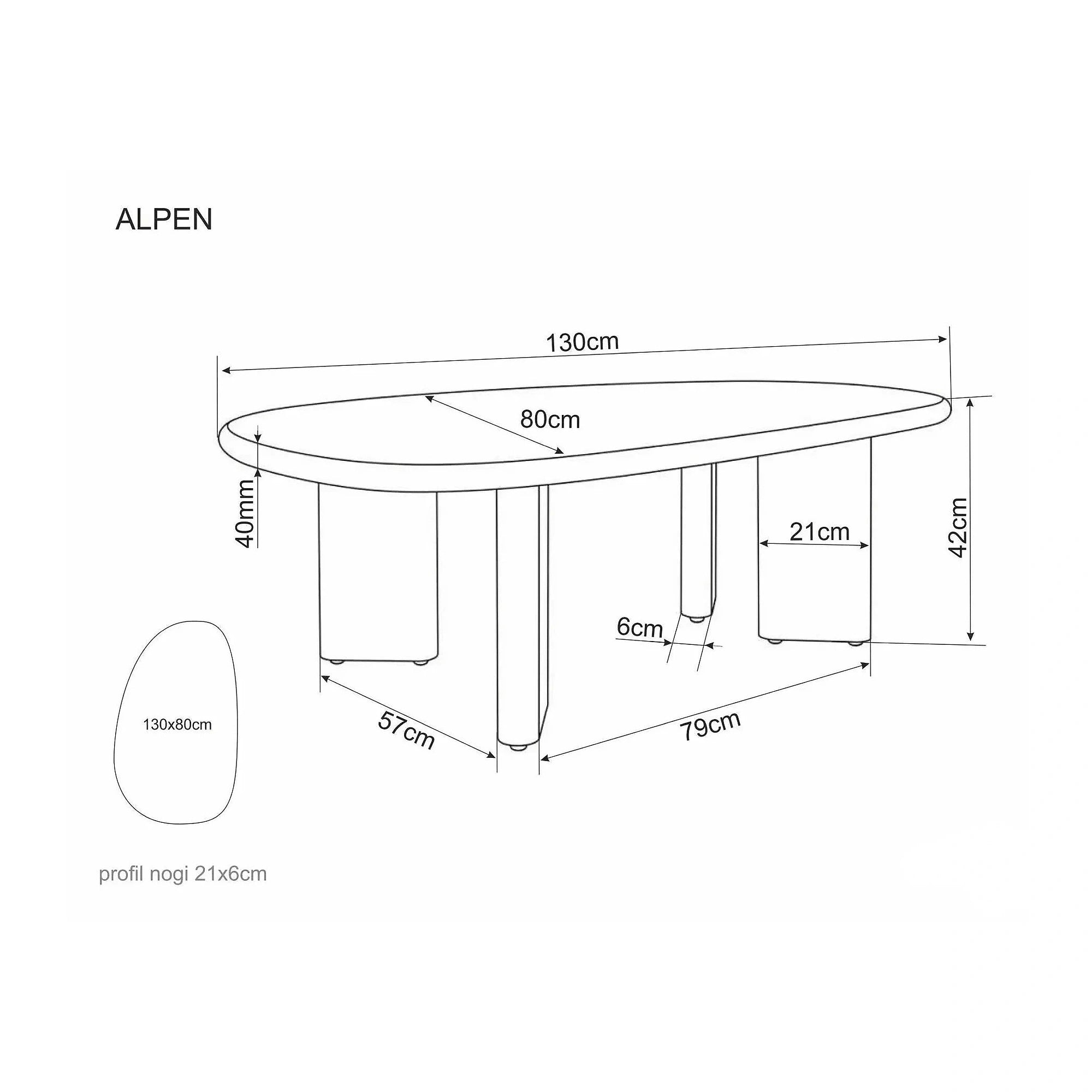 Măsuță cafea ALPEN, ecru/stejar, MDF/microciment/furnir, 130x80x42 cm