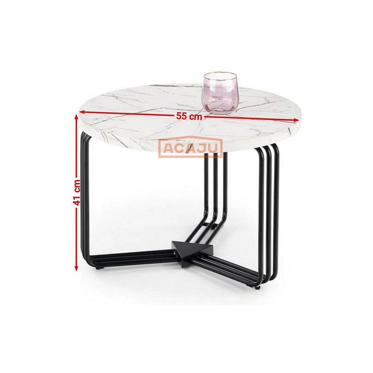 Masuta cafea ANTICA M, alb cu efect de marmura/negru, 55x55x41 cm