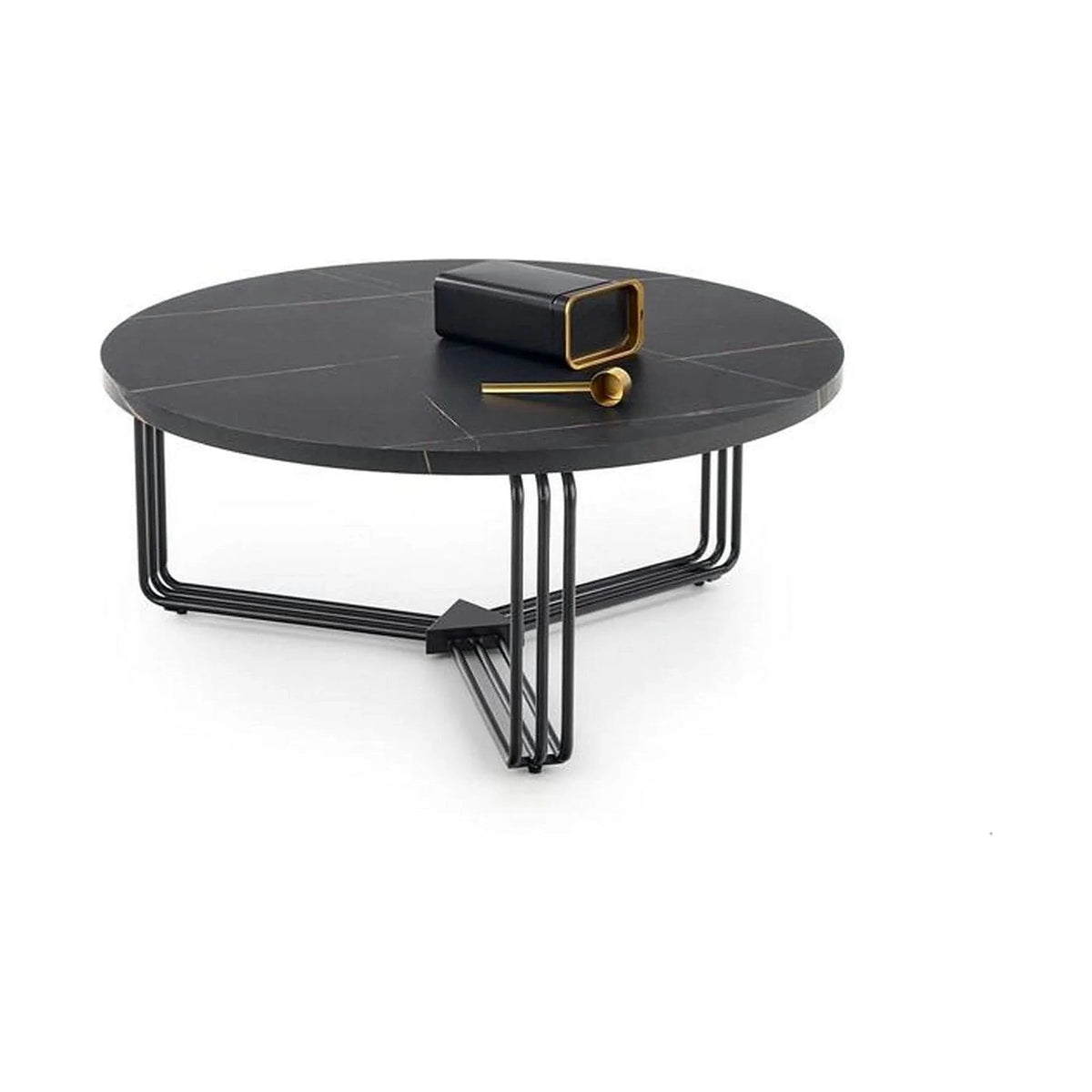 Masuta cafea ANTICA, negru cu efect de marmura/negru, 80x80x36 cm