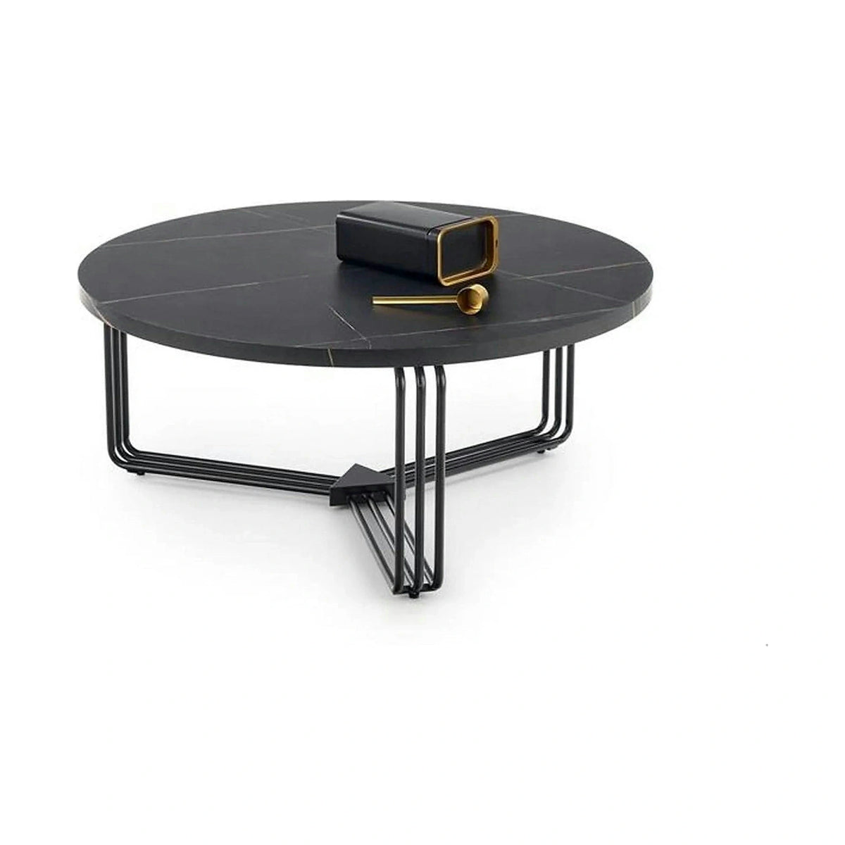 Masuta cafea ANTICA, negru cu efect de marmura/negru, 80x80x36 cm