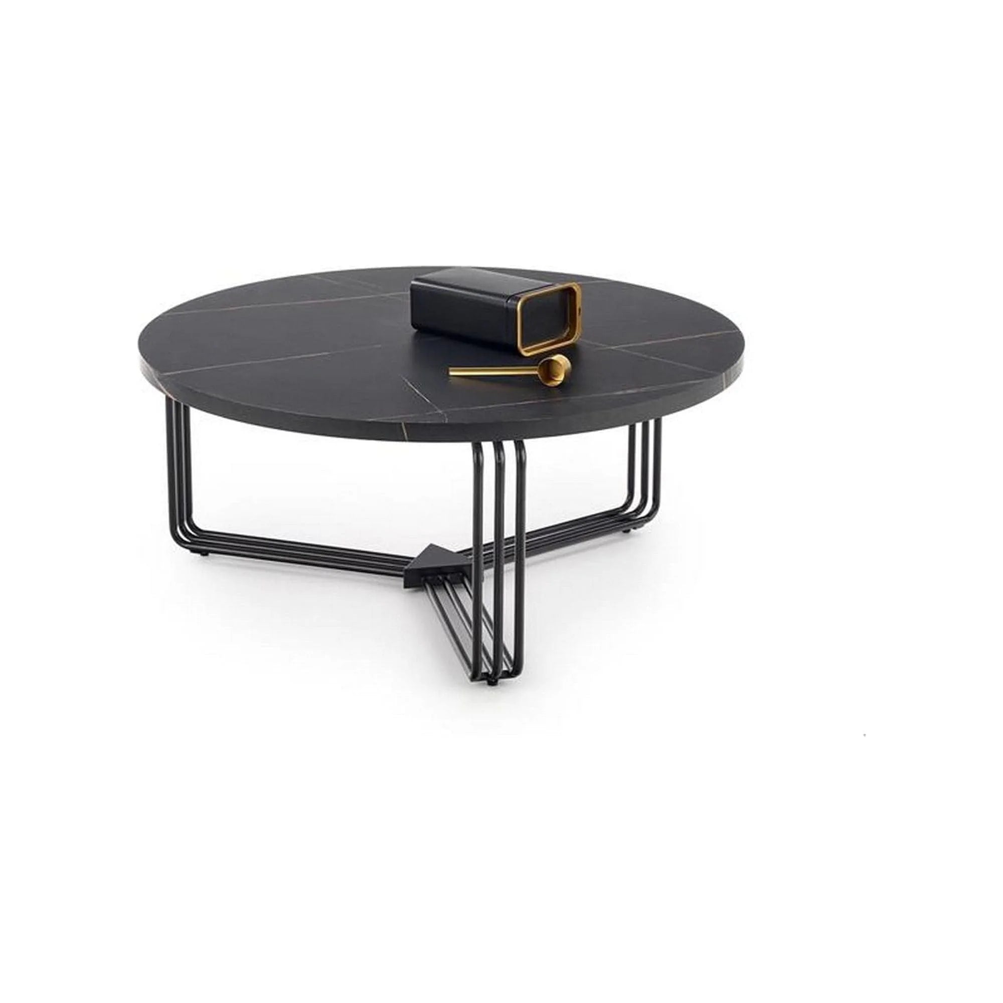 Masuta cafea ANTICA, negru cu efect de marmura/negru, 80x80x36 cm