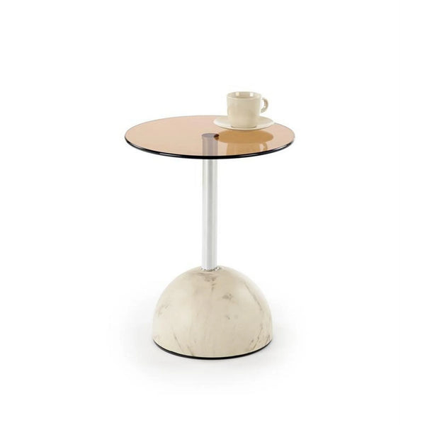 Masuta cafea ARIANA, chihlimbar/bej cu efect de marmura, sticla/otel, 40x51 cm