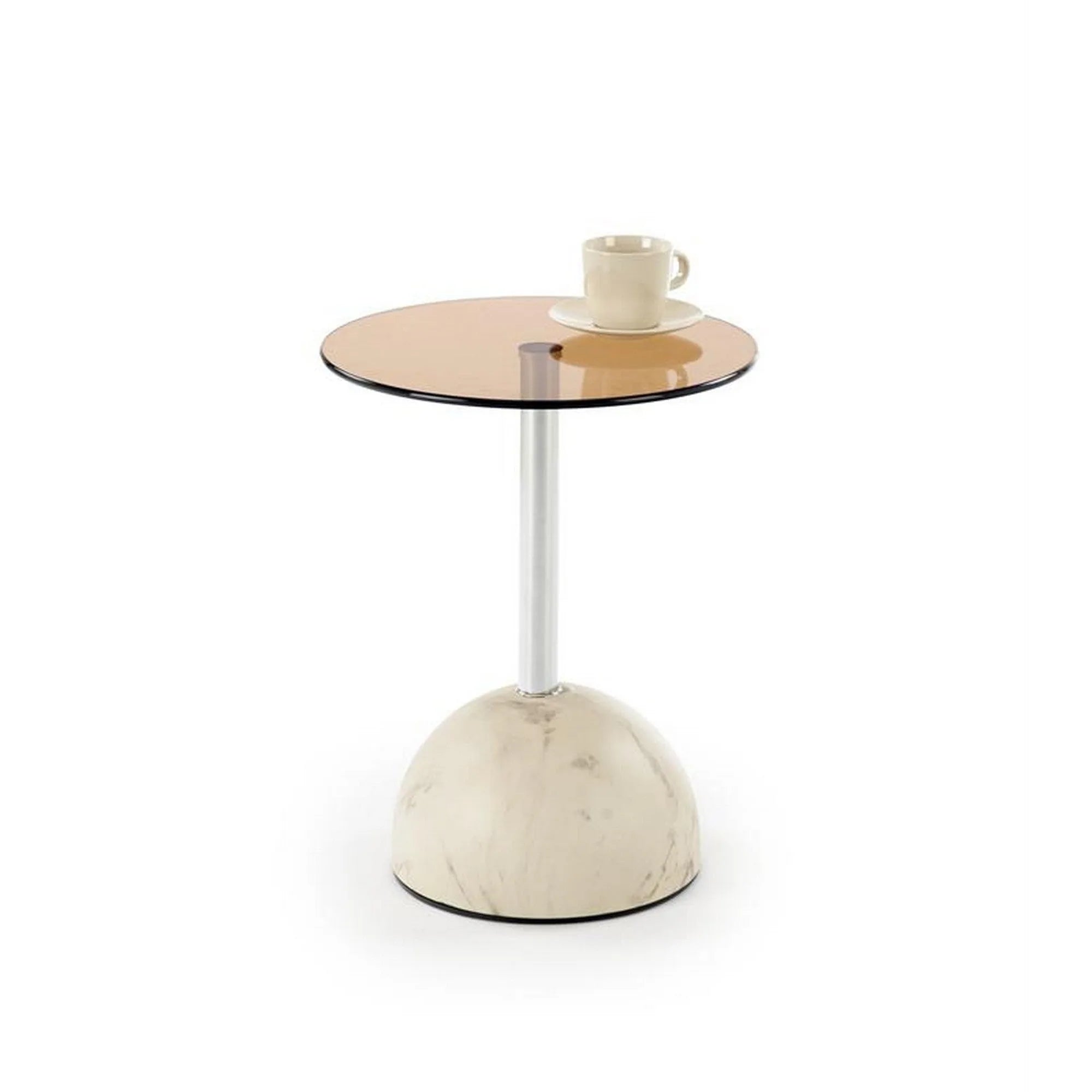 Masuta cafea ARIANA, chihlimbar/bej cu efect de marmura, sticla/otel, 40x51 cm